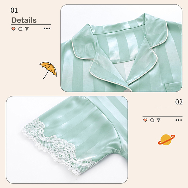 🚩พร้อมส่ง🚩ชุดนอน Silk Satin แขนสั้นขาสั้น ชุดนอนซาตินเกรดพรีเมี่ยม ผ้านุ่มลื่นละมุนผิว แต่งปักลูกไม้ (CT116-4)