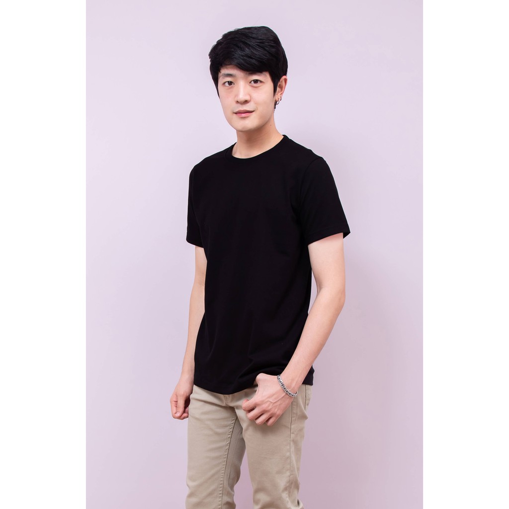 เสื้อยืด OV101 คอกลม ผ้าCotton100% 32 เนื้อนุ่ม ใส่สบาย สีดำ