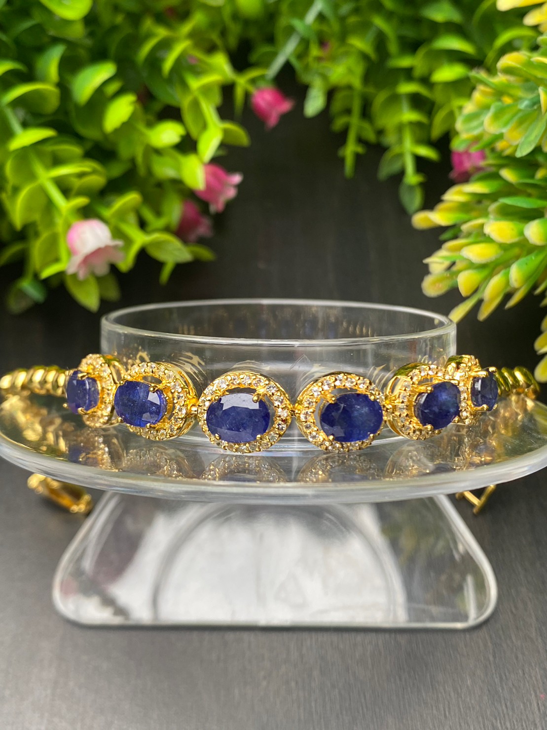 สร้อยข้อมือ พลอยแท้ ไพลิน Blue Sapphire Bracelet 15.18 กะรัต 6 เม็ด พลอยแท้ อัญมณีมงคลประจําวันเกิด เครื่องประดับพลอย