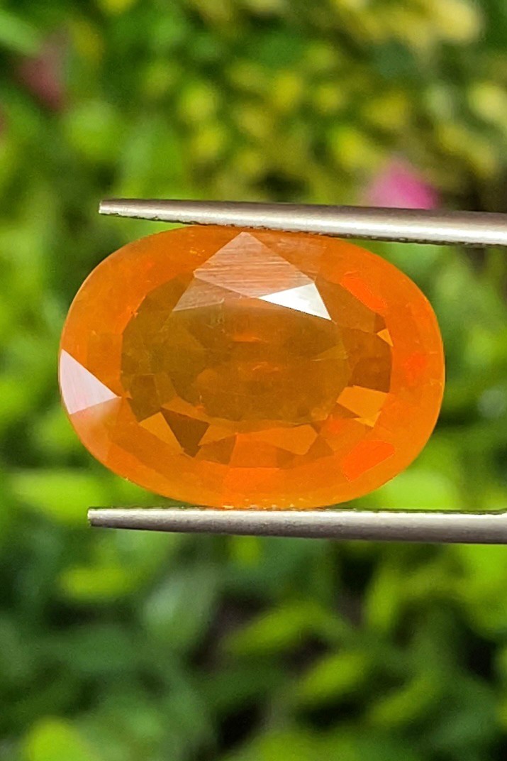 พลอย ไฟร์ โอปอล Fire Opal 9.18 กะรัต (Cts.) พลอยแท้ อัญมณีมงคลประจําวันเกิด เครื่องประดับพลอย