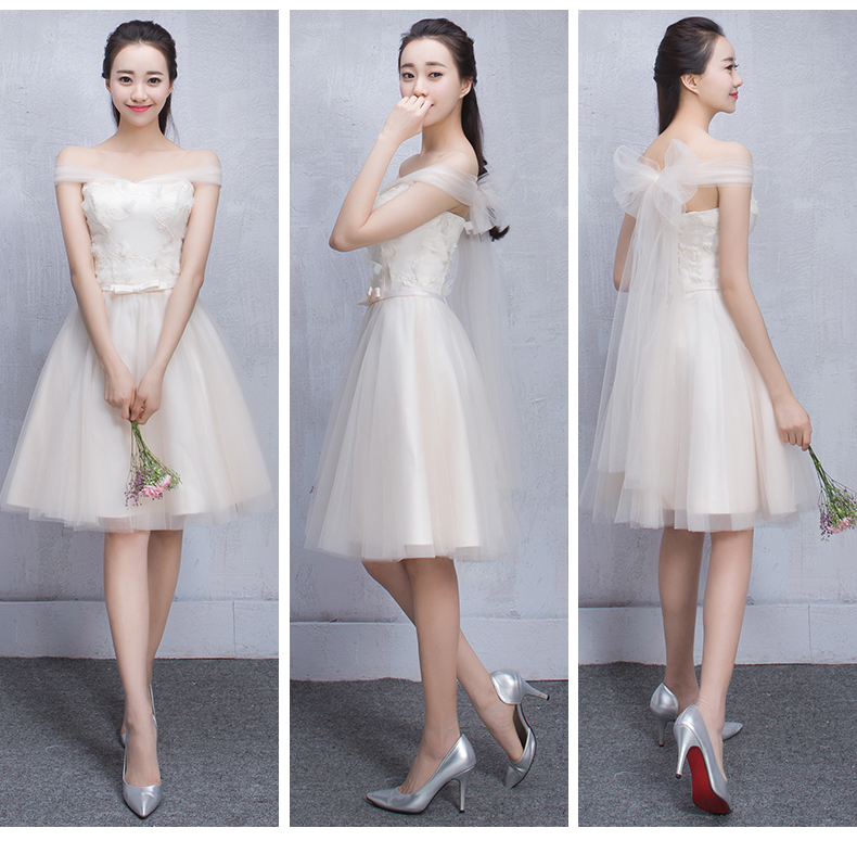 Pre-order ชุดเพื่อนเจ้าสาว สีครีม กระโปรงตาข่าย เชือกผูกหลัง