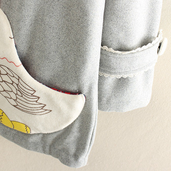 เสื้อโค้ทกันหนาวซับผ้าทอลายตาราง มีฮู้ด แต่งกระเป๋าลายไก่ (11384LM)