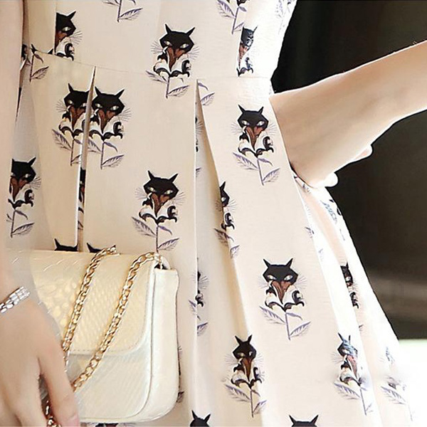 เดรสแฟชั่นชุดทำงาน ผ้าทอลาย กระโปรงจับจีบ (11174W)