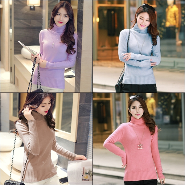 เสื้อคอเต่า เสื้อคอพับ ผ้าไหมพรมวูลหนานุ่ม (12265B)