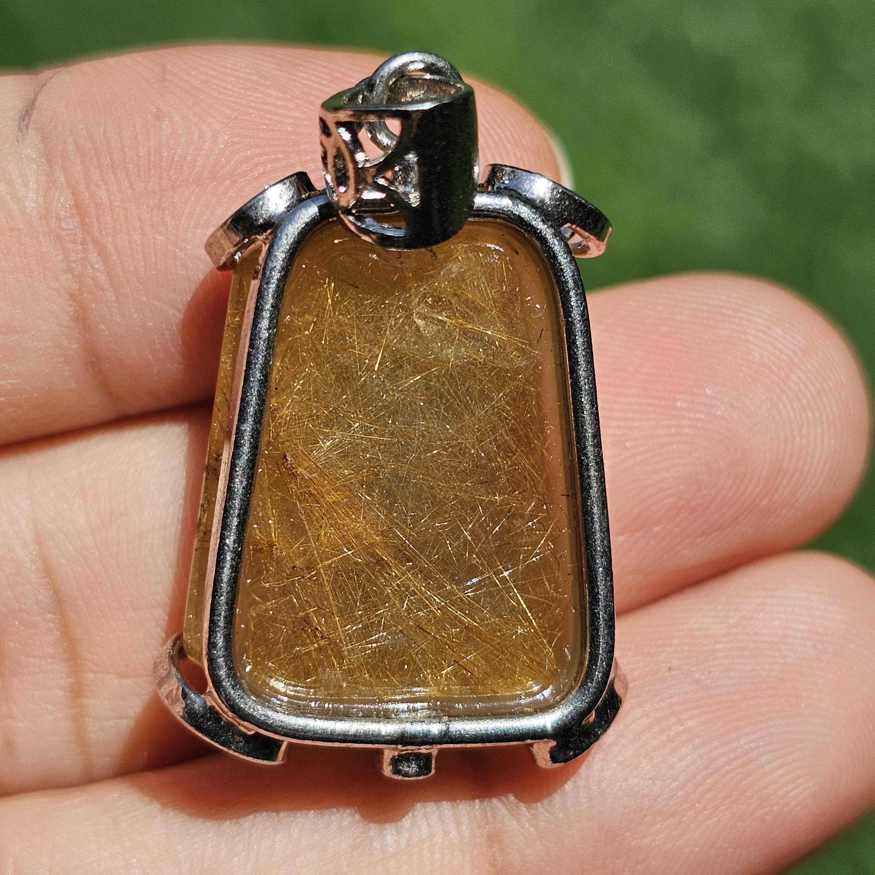 จี้ไหมทอง (Golden Rutilated Quartz) 56.65 กะรัต Cts. พลอยแท้ อัญมณีมงคลประจําวันเกิด เครื่องประดับพลอย