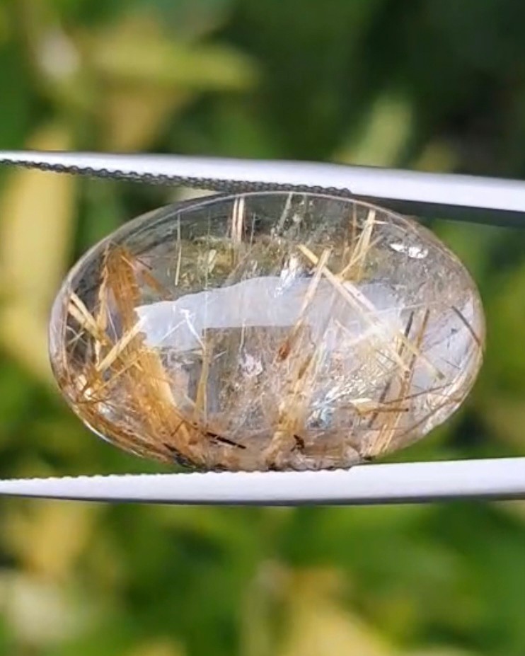 ไหมทอง ควอตซ์ Golden Rutilated Quartz 32.0 กะรัต Cts.พลอยแท้ อัญมณีมงคลประจําวันเกิด เครื่องประดับพลอย
