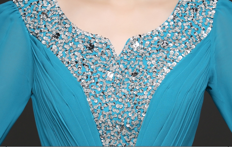 Pro-order ชุดราตรียาว แขน3ส่วน ผ้าชีฟอง ปักเลื่อม ซิปหลัง ไซส์ใหญ่ XS-4XL สำเนา