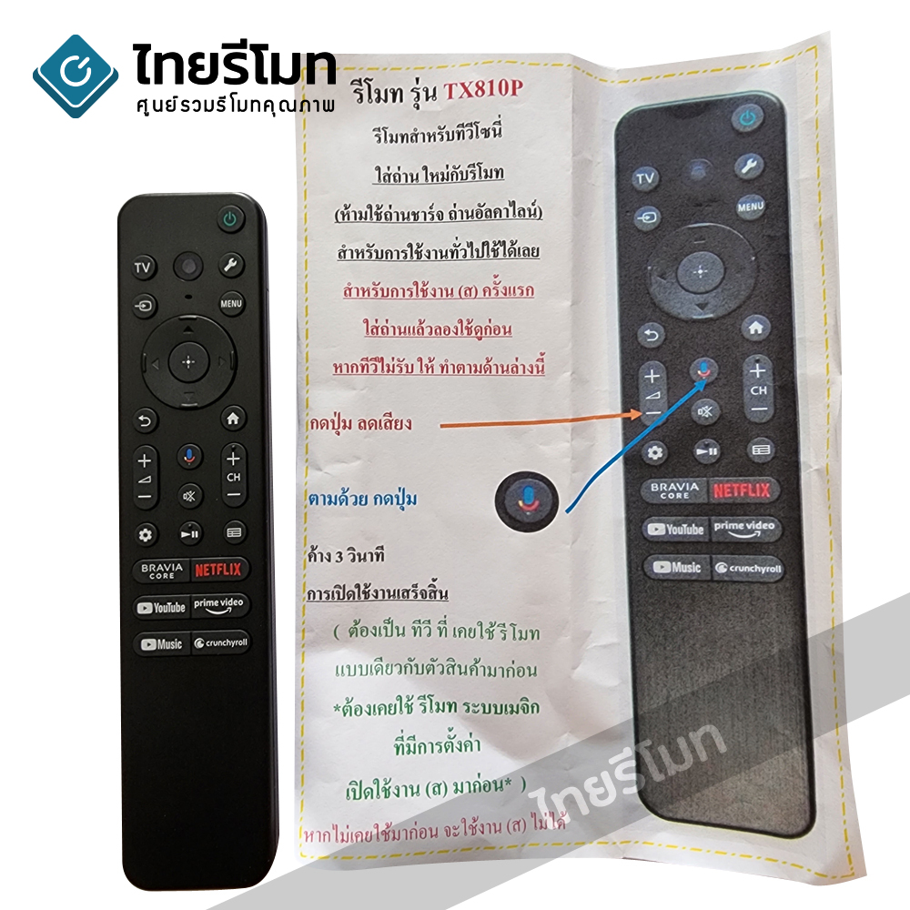 รีโมททีวีSony รุ่นTX810P *รองรับการสั่งงานด้วยเสียง* (มีปุ่มBravia Core/ปุ่มNetflix/ปุ่มYoutube/ปุ่มprime video/ปุ่มYoutube Music/ปุ่มcrunchyroll) SMART TV