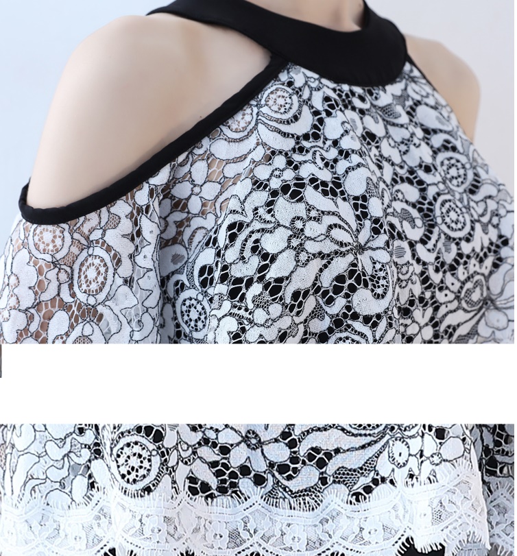 Pre-order ชุดราตรีสั้น แบบเปิดไหล่ ระบายช่วงไหล่ ผ้าลูกไม้ ซิปหลัง เรียบหรู