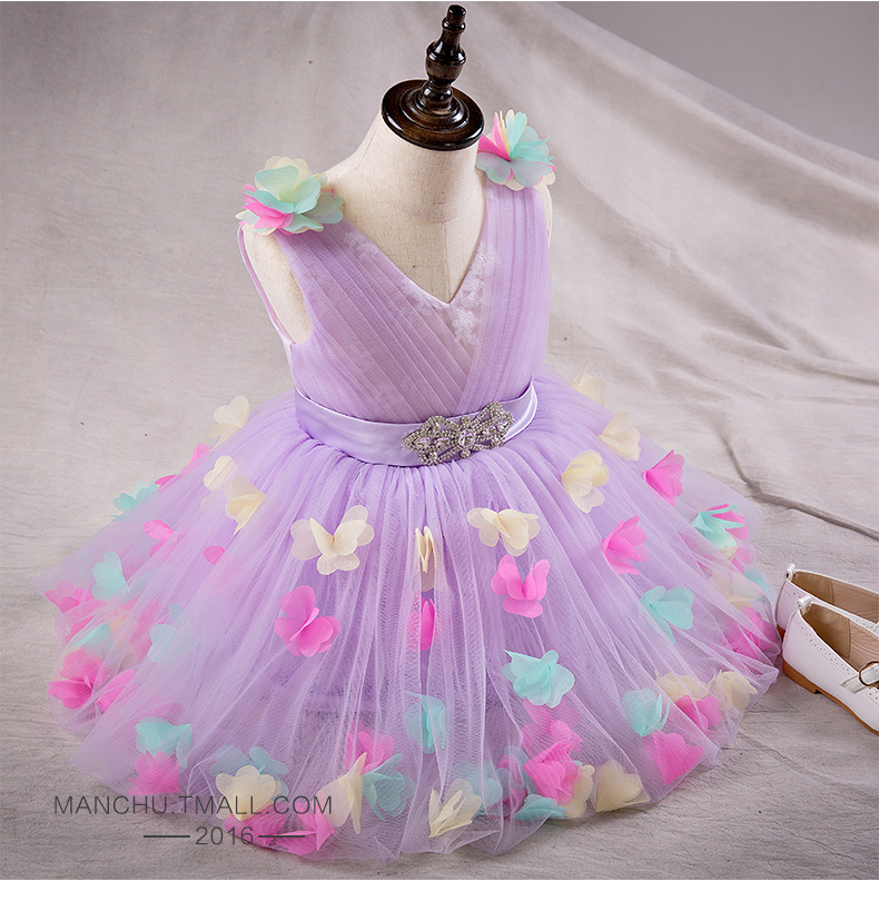 Pre-order ชุดราตรีเด็ก ชุดออกงาน ชุดกระโปรง สไตล์เจ้าหญิง แขนกุด ผ้าตาข่าย แต่งเพชรคาดเอว แต่งดอกไม้ เชือกผูกหลัง สำเนา