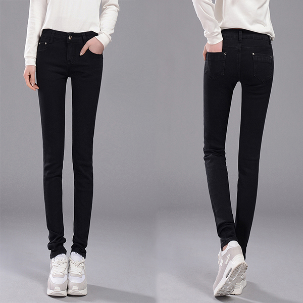 กางเกงยีนส์ขายาวทรงสลิม ยีนส์ยืดเนื้อหนา แต่งกระเป๋าคู่ (11804X)