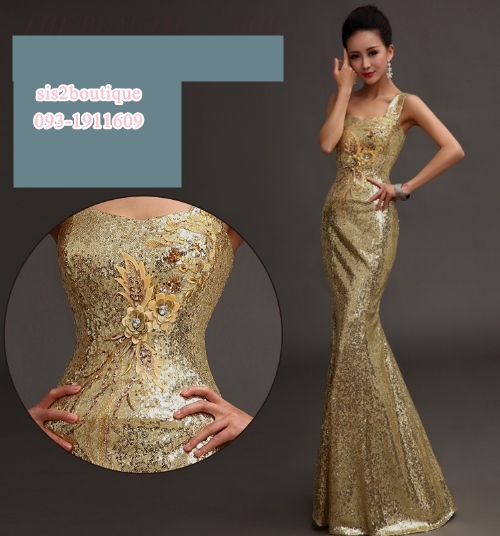 Pro-order ชุดราตรียาว เกาะอก ไหล่เดียว แต่งเลื่อม แต่งดอกช่วงอก ซิปหลัง ทรงหางปลา ไซส์ใหญ่ S-2XL