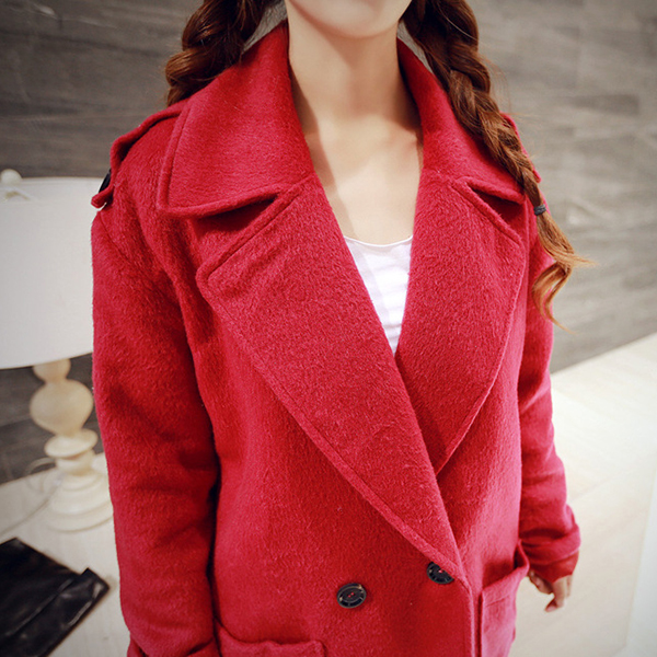 เสื้อโค้ทกันหนาวตัวยาว ผ้าวูลเนื้อหนาแต่งกระดุมคู่ (11730CV)