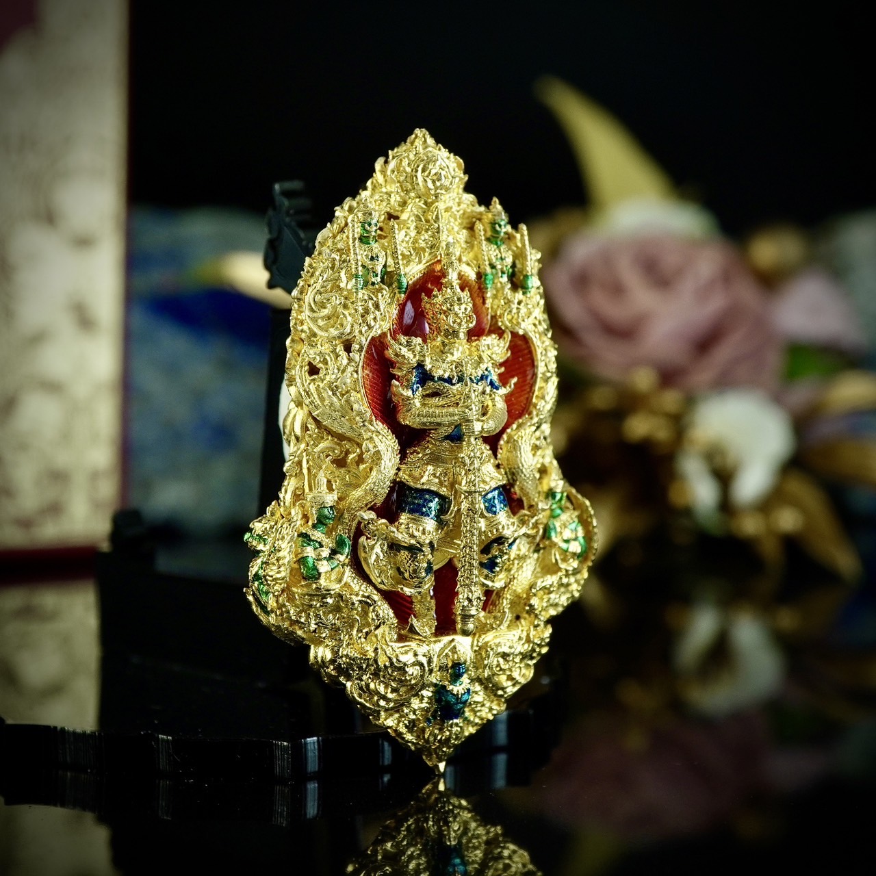 เหรียญจำปีท้าวเวสสุวรรณ รุ่น เพชรสมุทร รหัส4 เนื้อเงิน ชุบทองคำแท้ลงยา