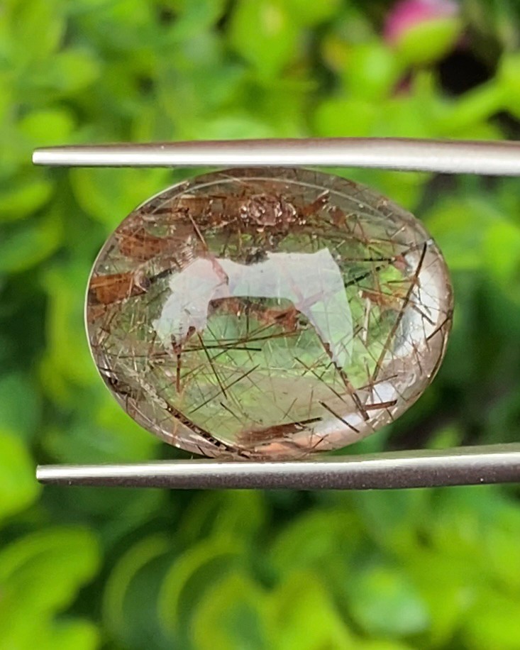 ไหมนาค ไหมจักรพรรดิ์ Rutilated Quartz 14.58 กะรัต Cts.พลอยแท้ อัญมณีมงคลประจําวันเกิด เครื่องประดับพลอย