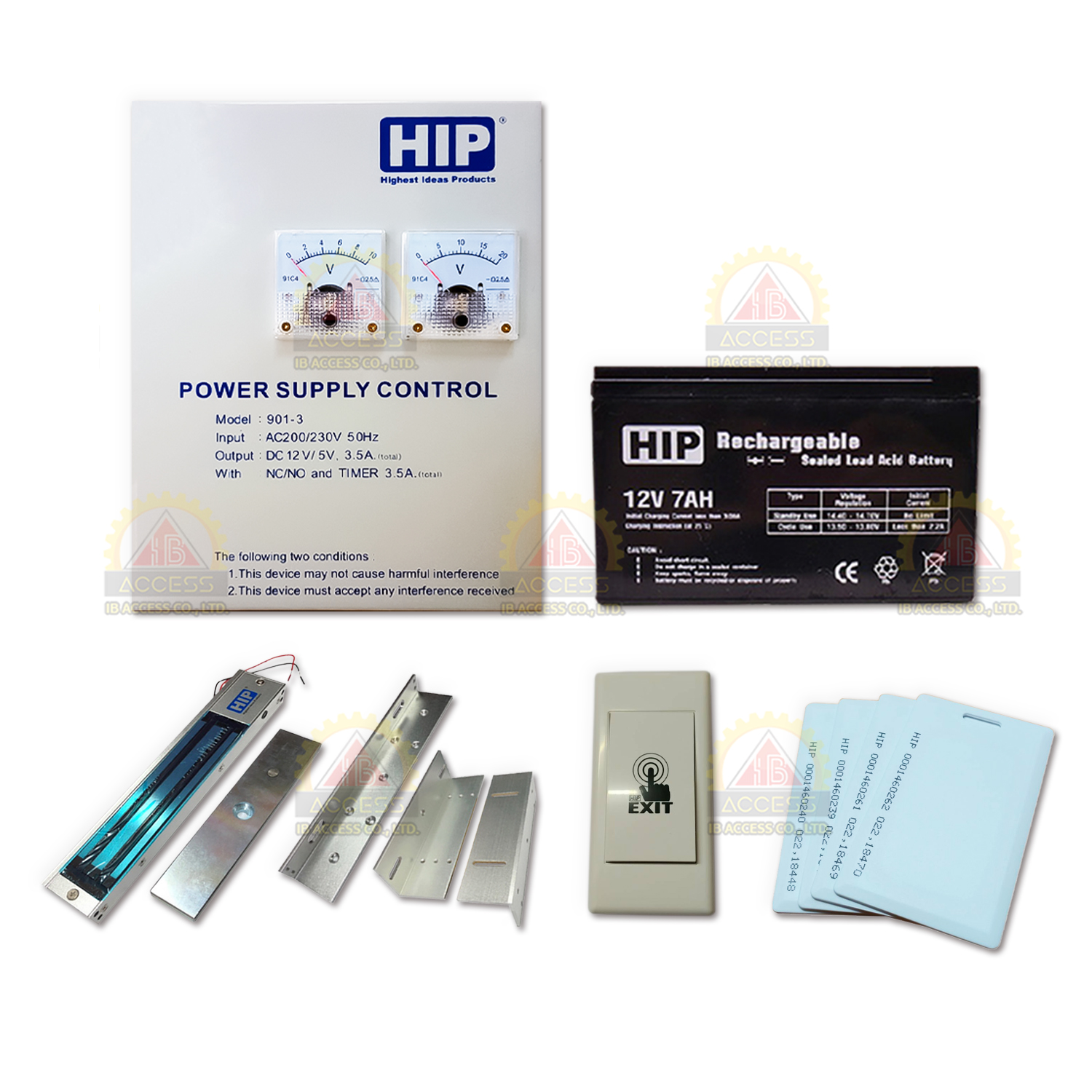ชุดอุปกรณ์ระบบ Access Control ยี่ห้อ HIP (901-3 + Magnetic Lock) สำหรับประตูกระจกขอบอลูมิเนียม , ประตูไม้ แบบผลักเข้าทางเดียว