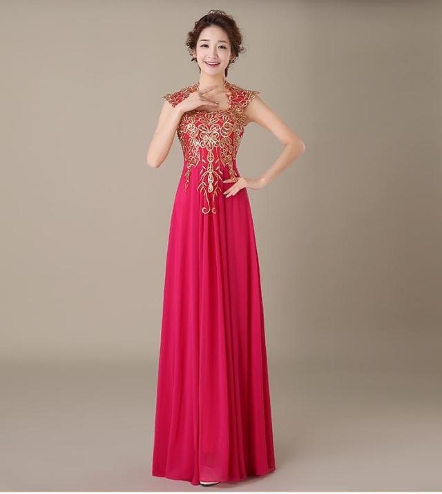 Pre-order ชุดราตรียาว ชุดเพื่อนเจ้าสาว แขนกุด ผ้าชีฟอง กระโปรงยาว แต่งดอก มีซิป