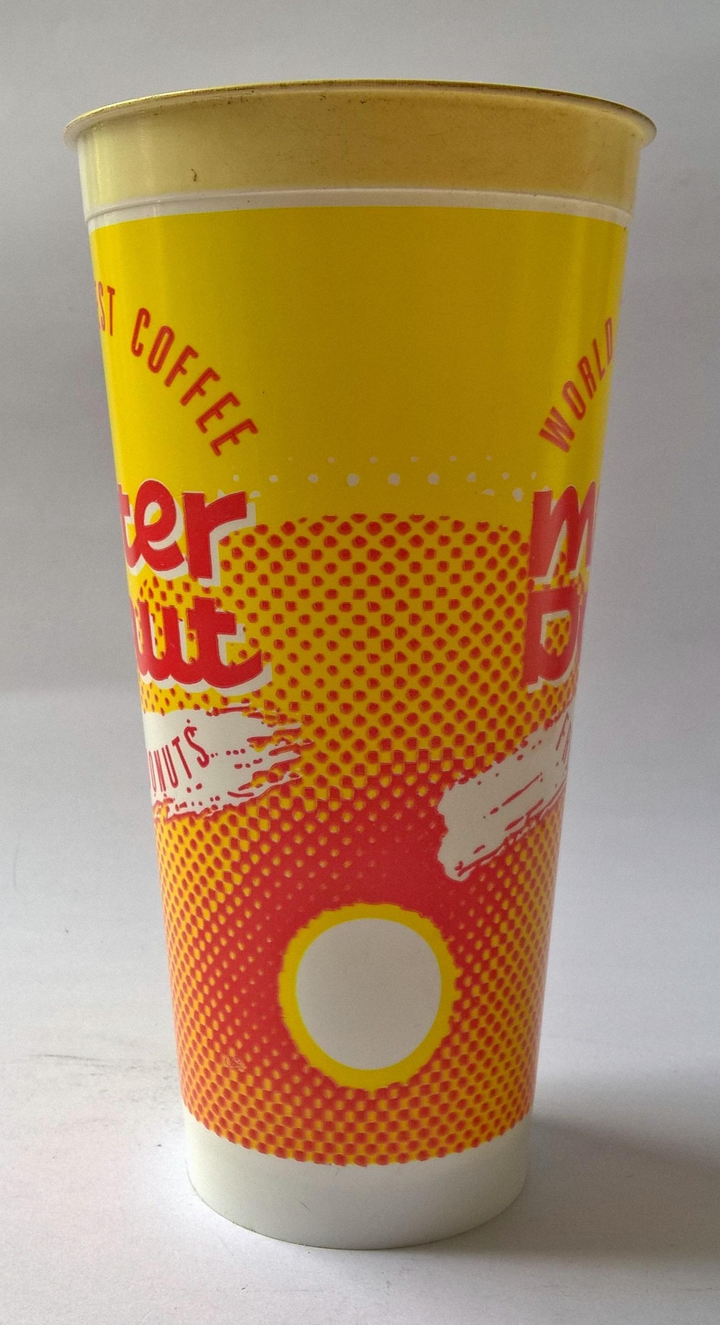 แก้วน้ำพลาสติกสีเหลือง แก้วเครื่องดื่มเย็น มิสเตอร์โดนัท Mister Donut,Fresh Donut ของเก่า โปรดตรวจสอบทุก