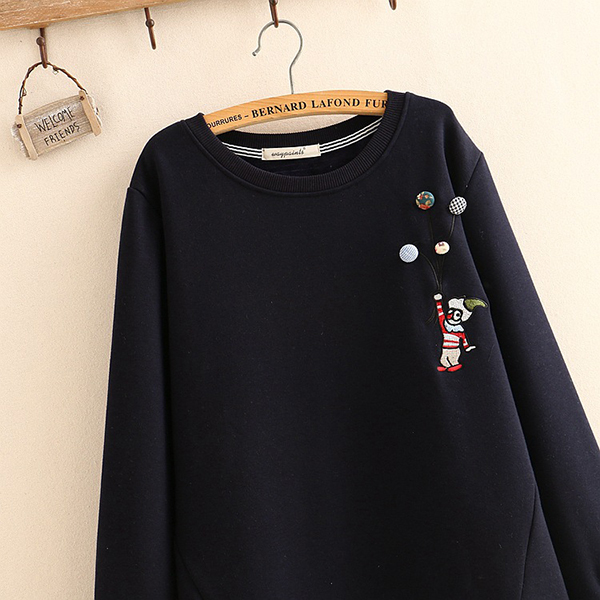 เสื้อสเวตเตอร์กันหนาวปักลายวินเทจ ซับกำมะหยี่เต็มตัว (12255LM)