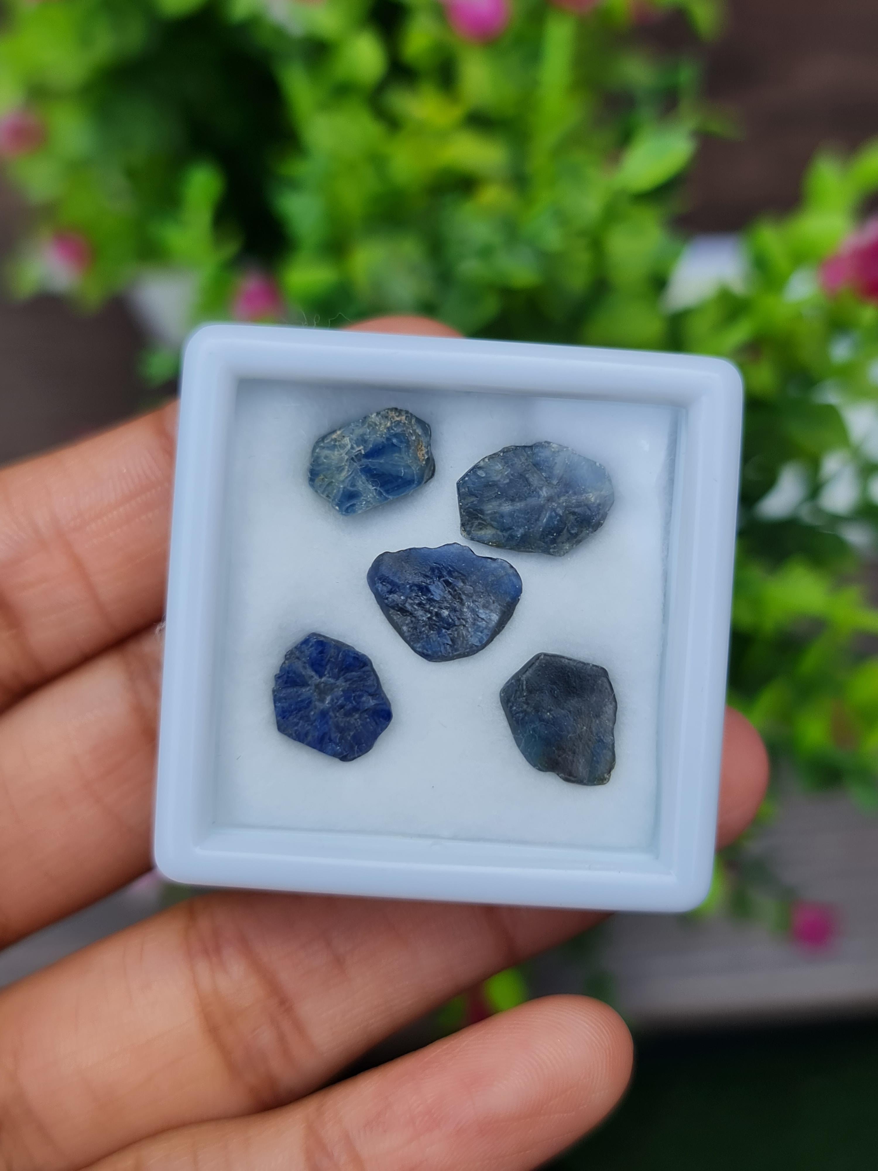 ก้อนผลึก ไพลิน ทราปิเช่ Trapiche Blue Sapphire Raw 5 ชิ้น 13.61 กะรัต พลอยแท้ อัญมณีมงคลประจําวันเกิด เครื่องประดับพลอย