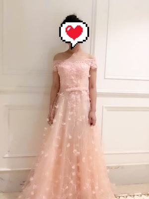 Pre-order ชุดแฟนซี ชุดเจ้าสาว ชุดราตรี สีชมพูโอรส แขนกุด ผ้าลูกไม้ เชือกผูกหลัง