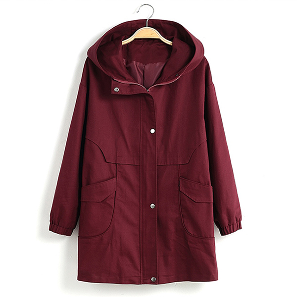 เสื้อแจ็คเก็ตกันหนาวตัวยาว มีฮู้ด แต่งกระเป๋าคู่ (12212X)