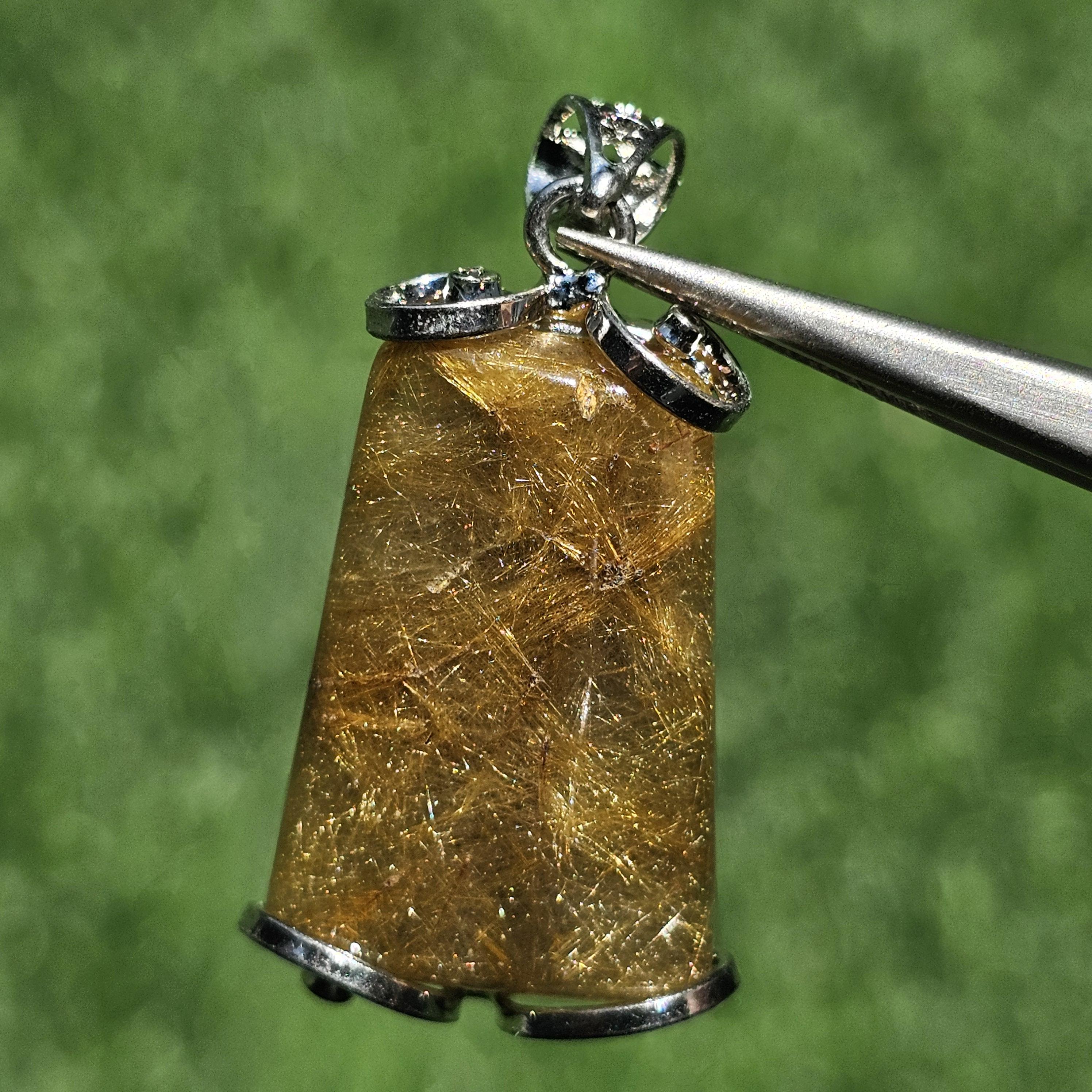 จี้ไหมทอง (Golden Rutilated Quartz) 52.63 กะรัต Cts. พลอยแท้ อัญมณีมงคลประจําวันเกิด เครื่องประดับพลอย