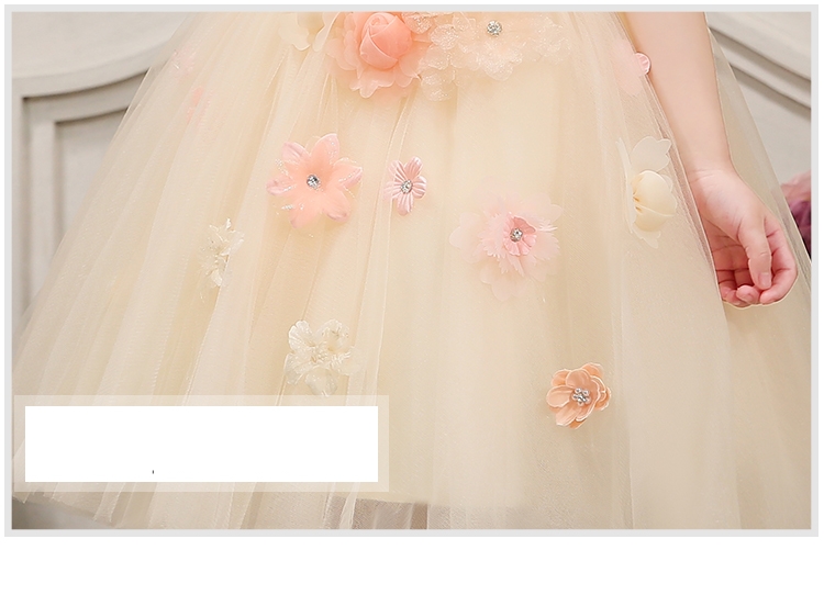 Pre-order ชุดราตรีเด็ก ชุดออกงาน ชุดกระโปรง สไตล์เจ้าหญิง แขนกุด แต่งดอกไม้สามมิติทั้งชุด มีซิปหลัง