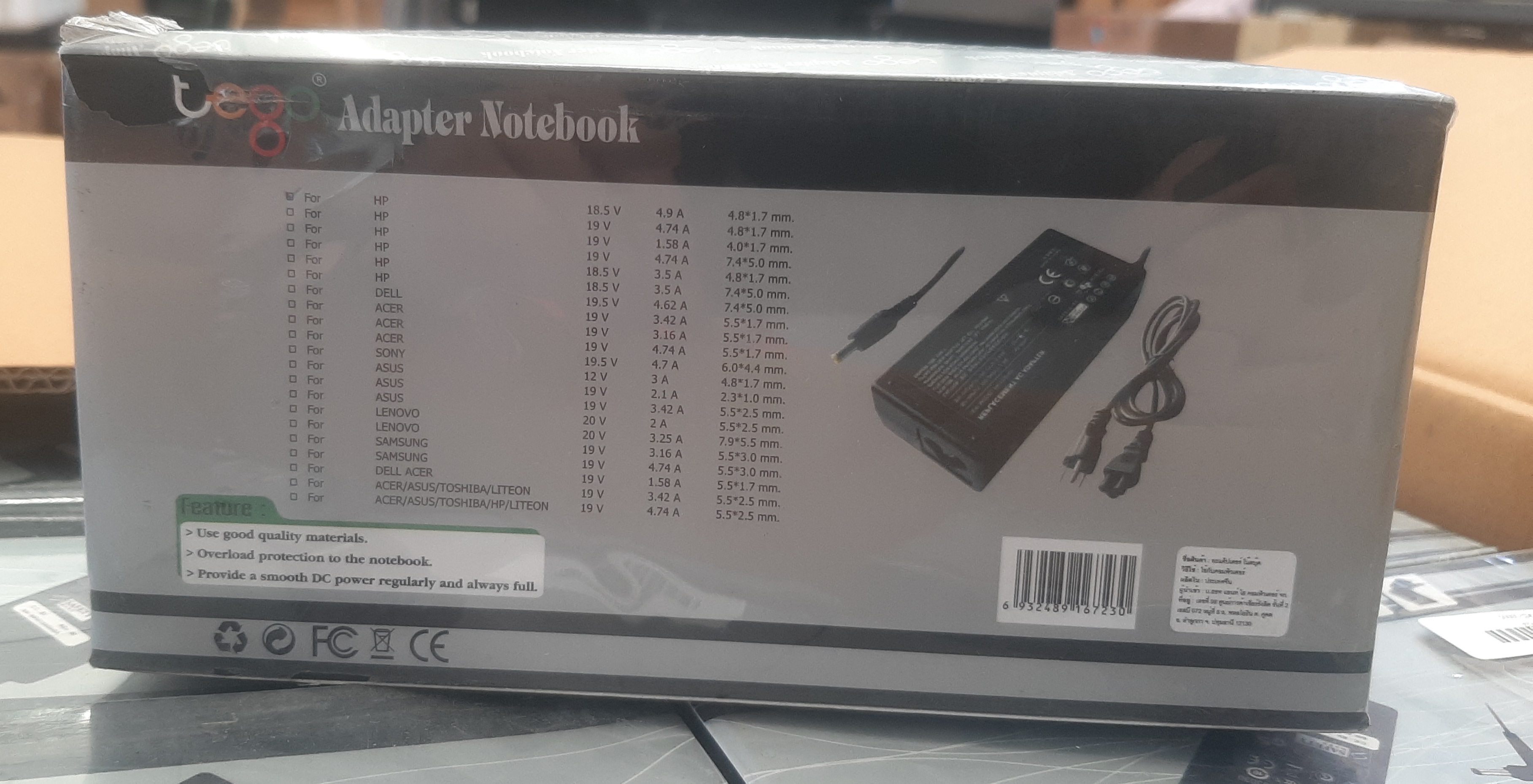 Adapter Notebook Tego 18.5V 4.9A 4.8x1.7mm. มือสอง สภาพดี ประกันร้าน 1 เดือน