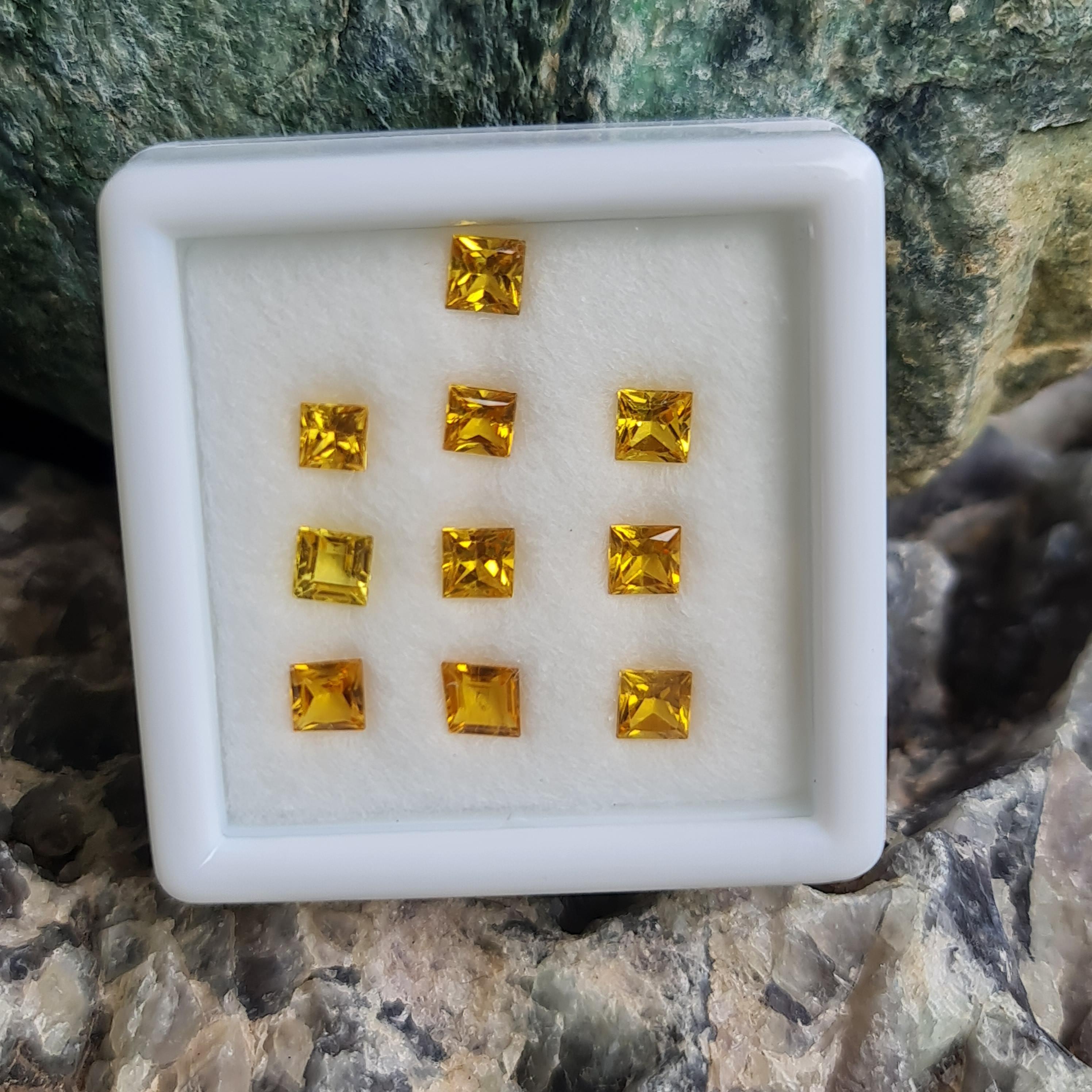 พลอย บุษราคัม yellow sapphire 3.61 กะรัต (Cts.) 10 เม็ด (Pcs.) พลอยแท้ อัญมณีมงคลประจําวันเกิด เครื่องประดับพลอย