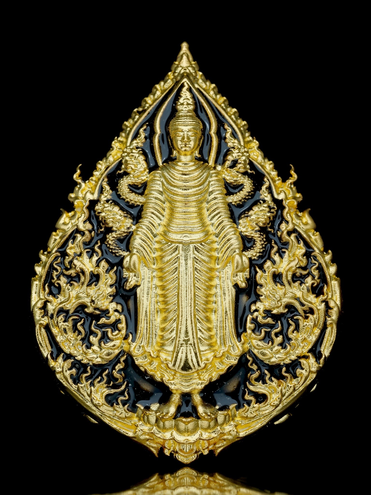 พระพุทธประทานพร รุ่น พุทธบารมี รหัส5 เนื้อบรอนซ์ชุบทองลงยาดำ องค์ชุบทองลงยาจีวร