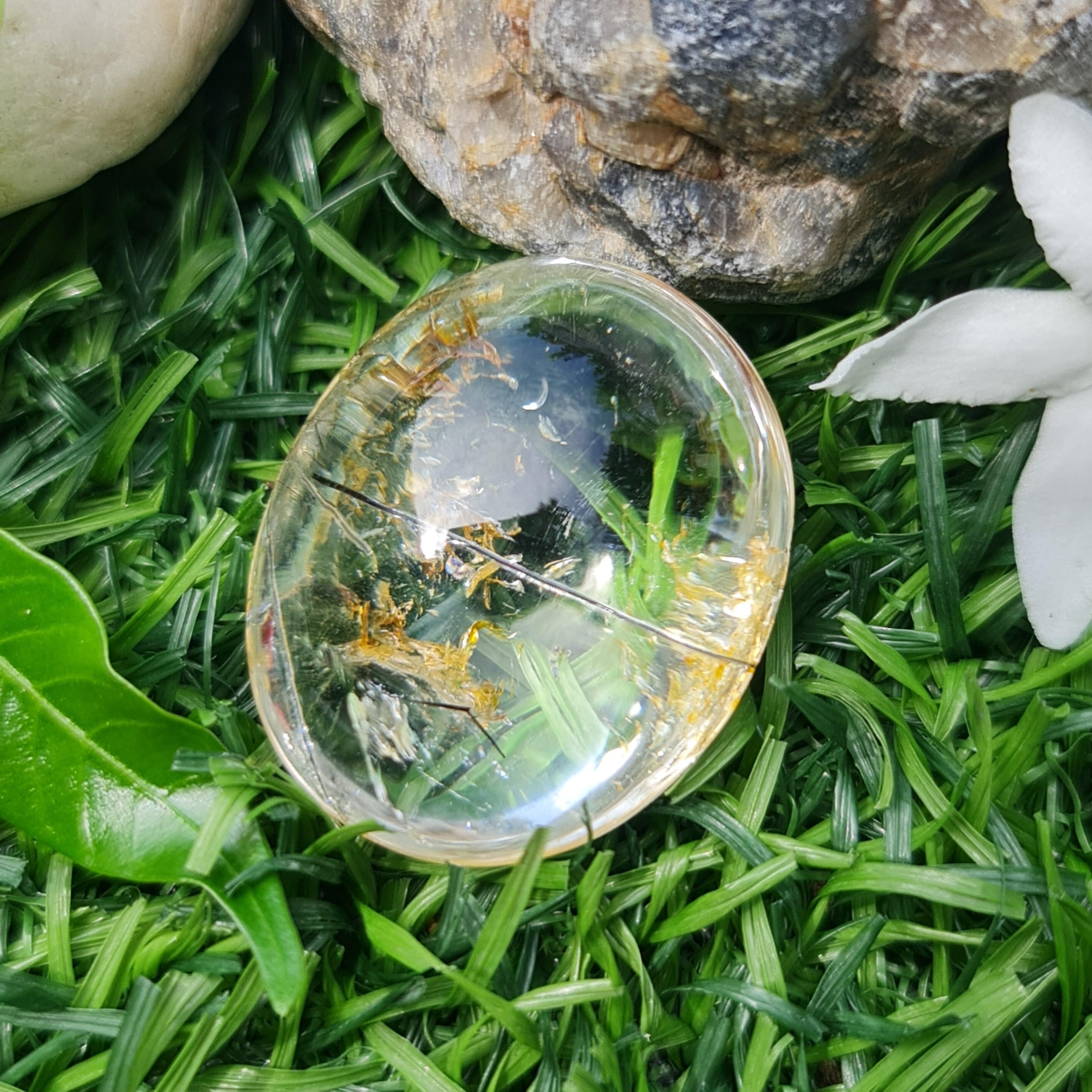 โป่งข่าม ควอตซ์ Rutilated Quartz 78.96 กะรัต Cts. พลอยแท้ อัญมณีมงคลประจําวันเกิด เครื่องประดับพลอย