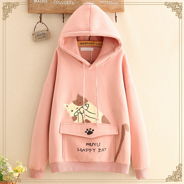 เสื้อสเวตเตอร์กันหนาว มีฮู้ด แต่งกระเป๋าหน้า (12336LM)