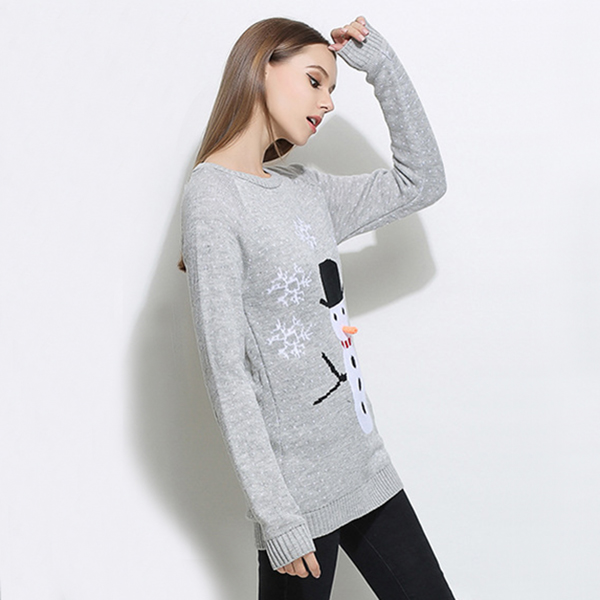 เสื้อสเวตเตอร์ไหมพรมหนานุ่ม ถักลายสโนว์แมน (12280B)