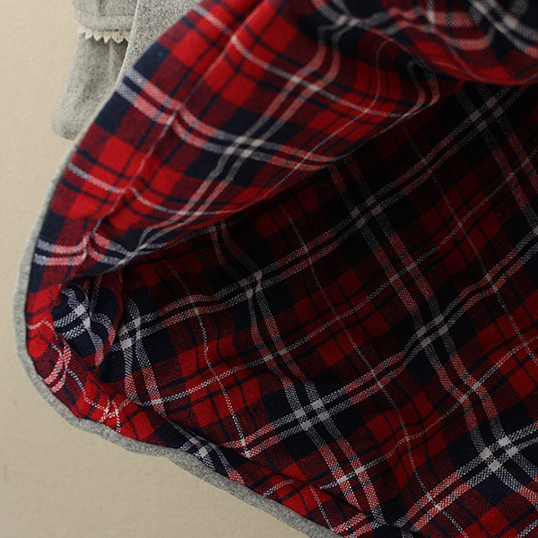 เสื้อโค้ทกันหนาวซับผ้าทอลายตาราง มีฮู้ด แต่งกระเป๋าลายไก่ (11384LM)