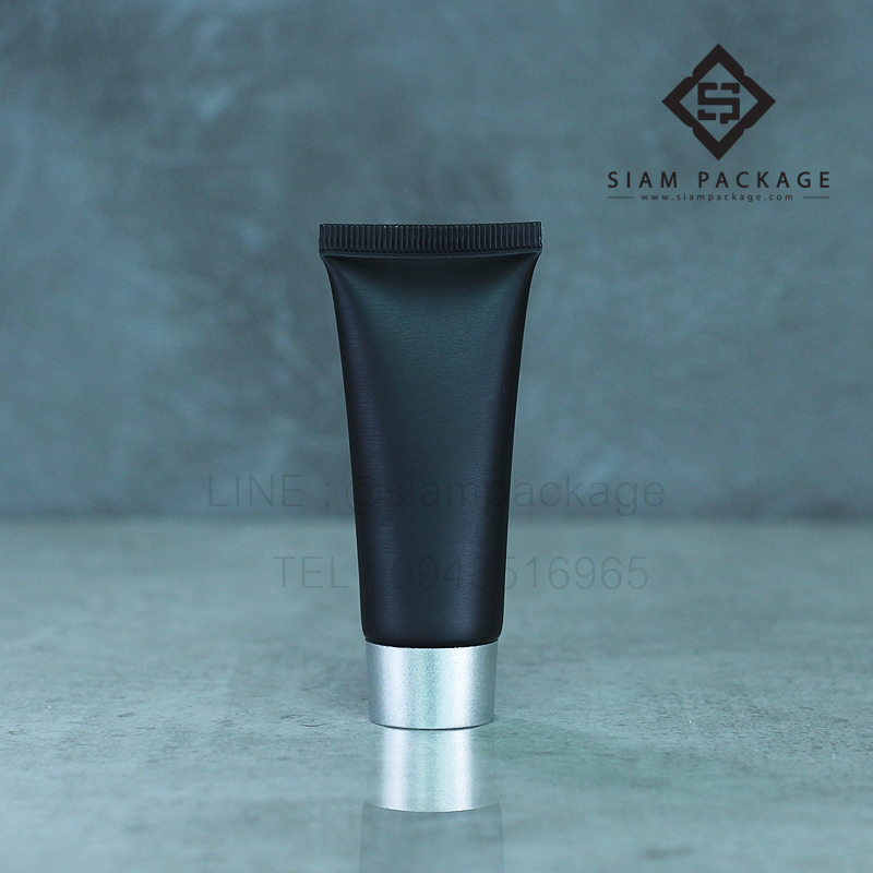 หลอดโฟม 10g. ฝาเกลียว หลอดโฟมสีดำฝาเงินด้าน