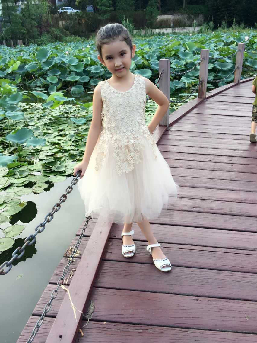 Pre-Order ชุดราตรีเด็ก สไตล์เจ้าหญิง แขนกุด สีตามภาพ ตกแต่งผ้าลูกไม้ กระโปรงตาข่าย เป็นชั้น ๆ ซิปหลัง