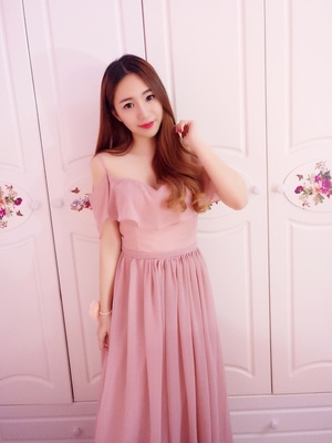 Pre-order ชุดเพื่อนเจ้าสาว สีชมพู Nude ผ้าชีฟอง เชือกผูกหลัง มีหลายแบบ