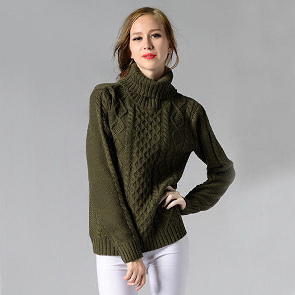 เสื้อสเวตเตอร์คอพับ ไหมพรมหนานุ่มถักลายนูน (12279B)