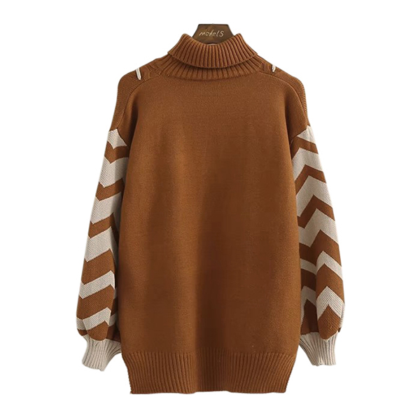 เสื้อคอเต่า เสื้อคอพับ เสื้อไหมพรมวูลแขนบอลลูนถักลาย (12161LM)