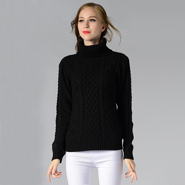 เสื้อสเวตเตอร์คอพับ ไหมพรมหนานุ่มถักลายนูน (12279B)