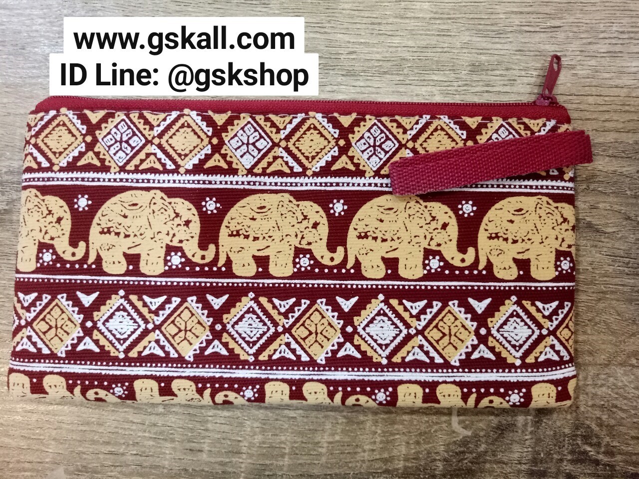 ถุงผ้าดิบมีซิป ลายช้างไทย