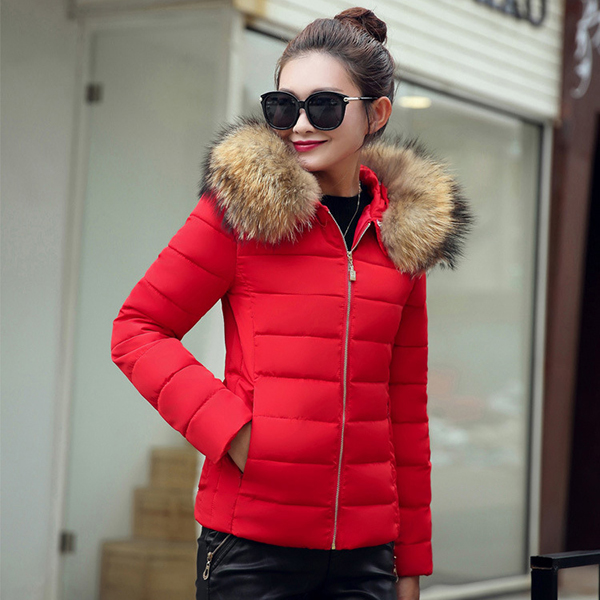 เสื้อโค้ทกันหนาวติดลบลุยหิมะ ทรงสลิม มีฮู้ดเฟอร์ใหญ่ถอดได้ (12262X)