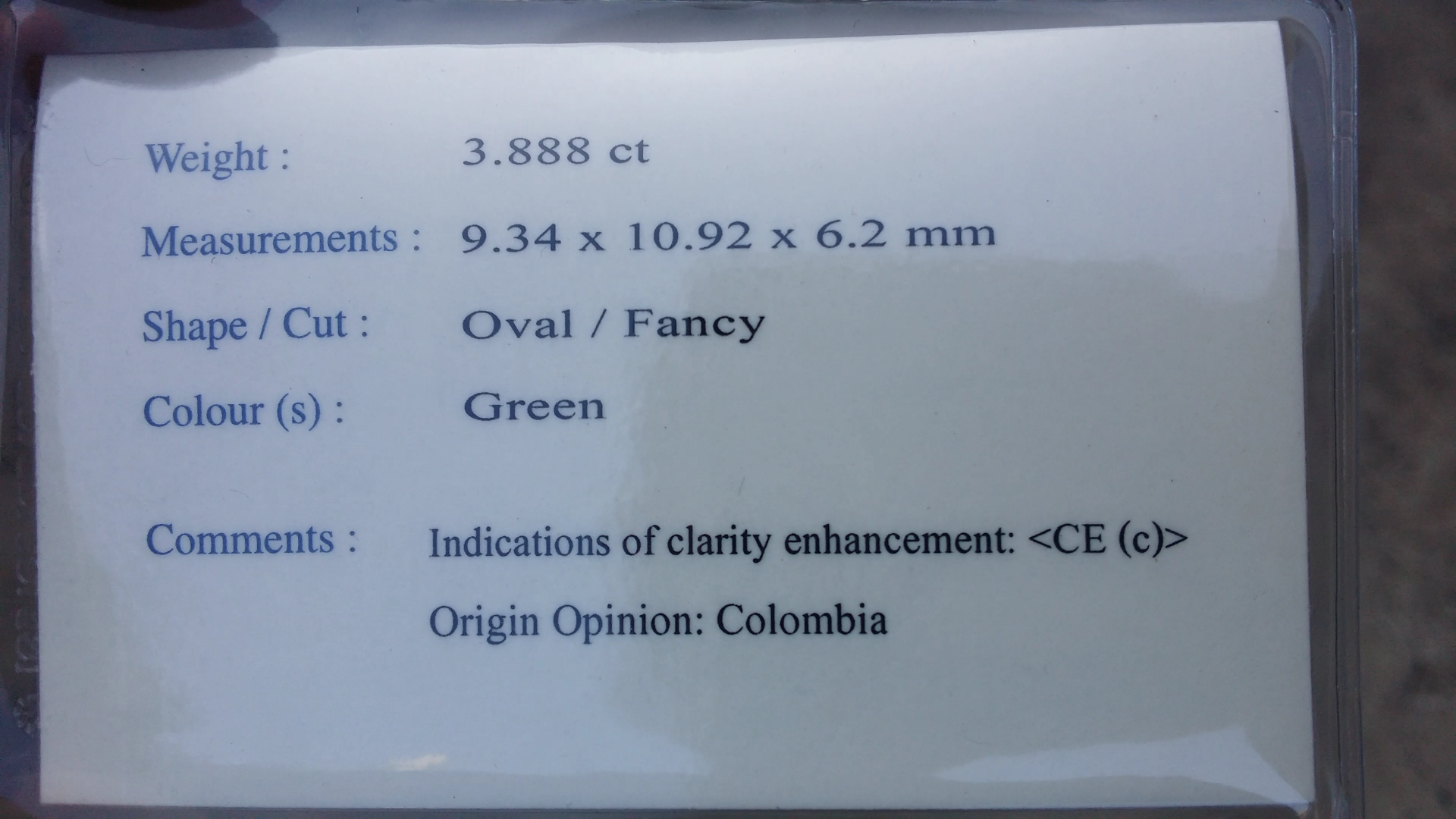 พลอย มรกต โคลัมเบีย Colombian Emerald 3.888 กะรัต (Cts.) พร้อมใบเซอร์ พลอยแท้ อัญมณีมงคลประจําวันเกิด เครื่องประดับพลอย