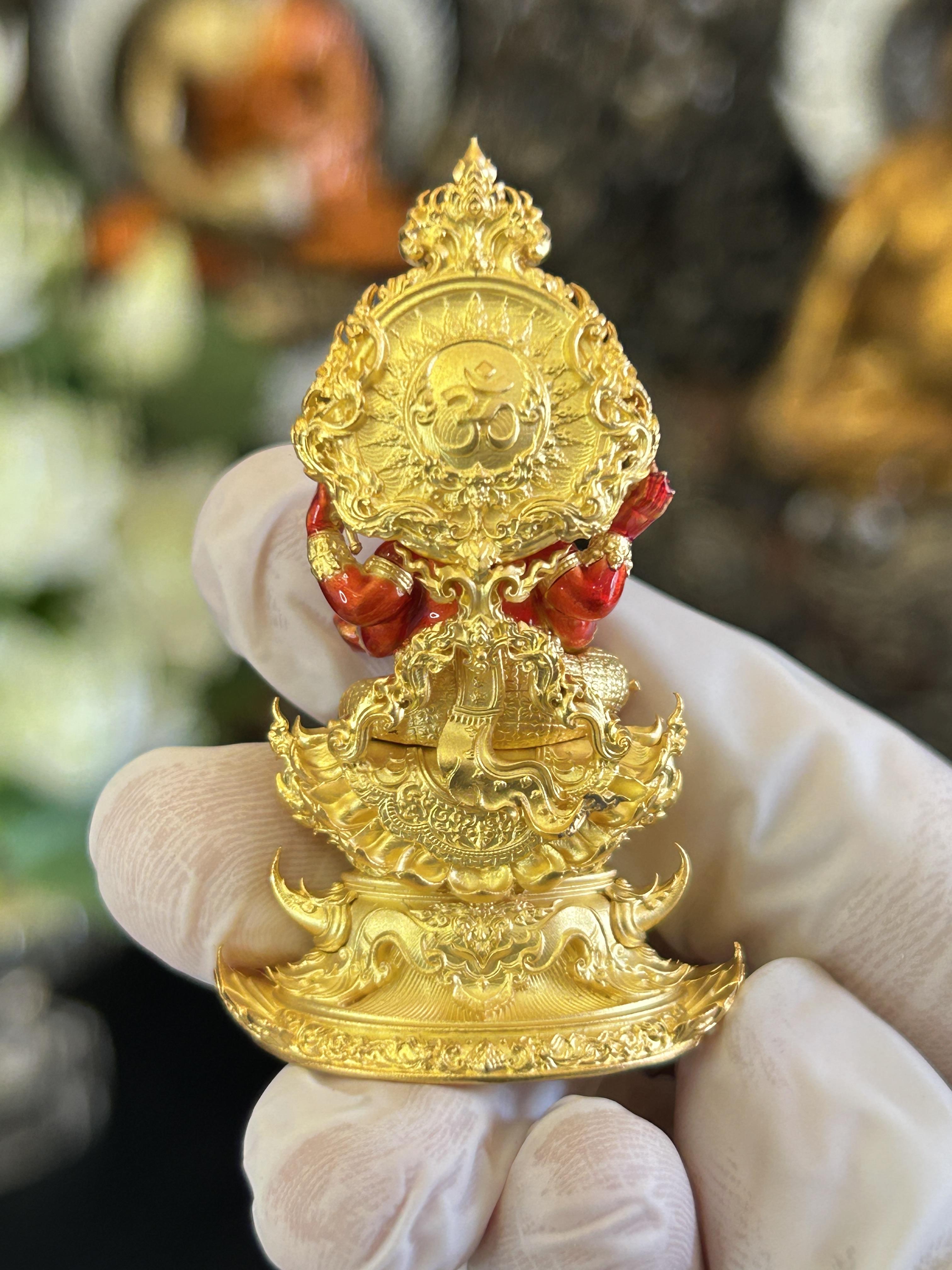 พระพิฆเนศรุ่นสุขสำเร็จนิรันดร์ เนื้อบรอนซ์ชุบทองลงยาแดง