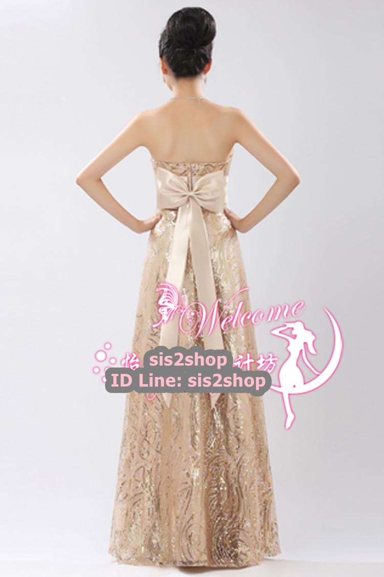 พร้อมเช่า ชุดราตรียาว สีแดง เนื้อผ้าปักเลื่อมสวย แต่งคริสตัลและโบว์ที่เอว