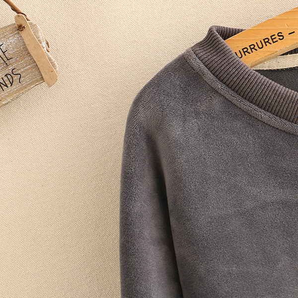 เดรสกันหนาว แขนยาว ผ้ากำหยี่หนานุ่มปักลายแมว (12335LM)