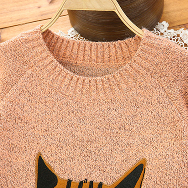 เสื้อไหมพรมกึ่งวูลหนานุ่ม ปักลายแมวน่ารัก (12355LM)