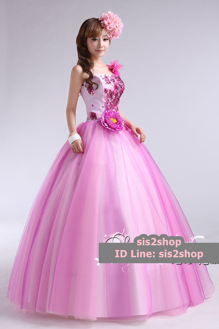 พร้อมเช่า ชุดแฟนซี ชุดราตรี สีชมพู กลีบบัว แต่งดอก Peony