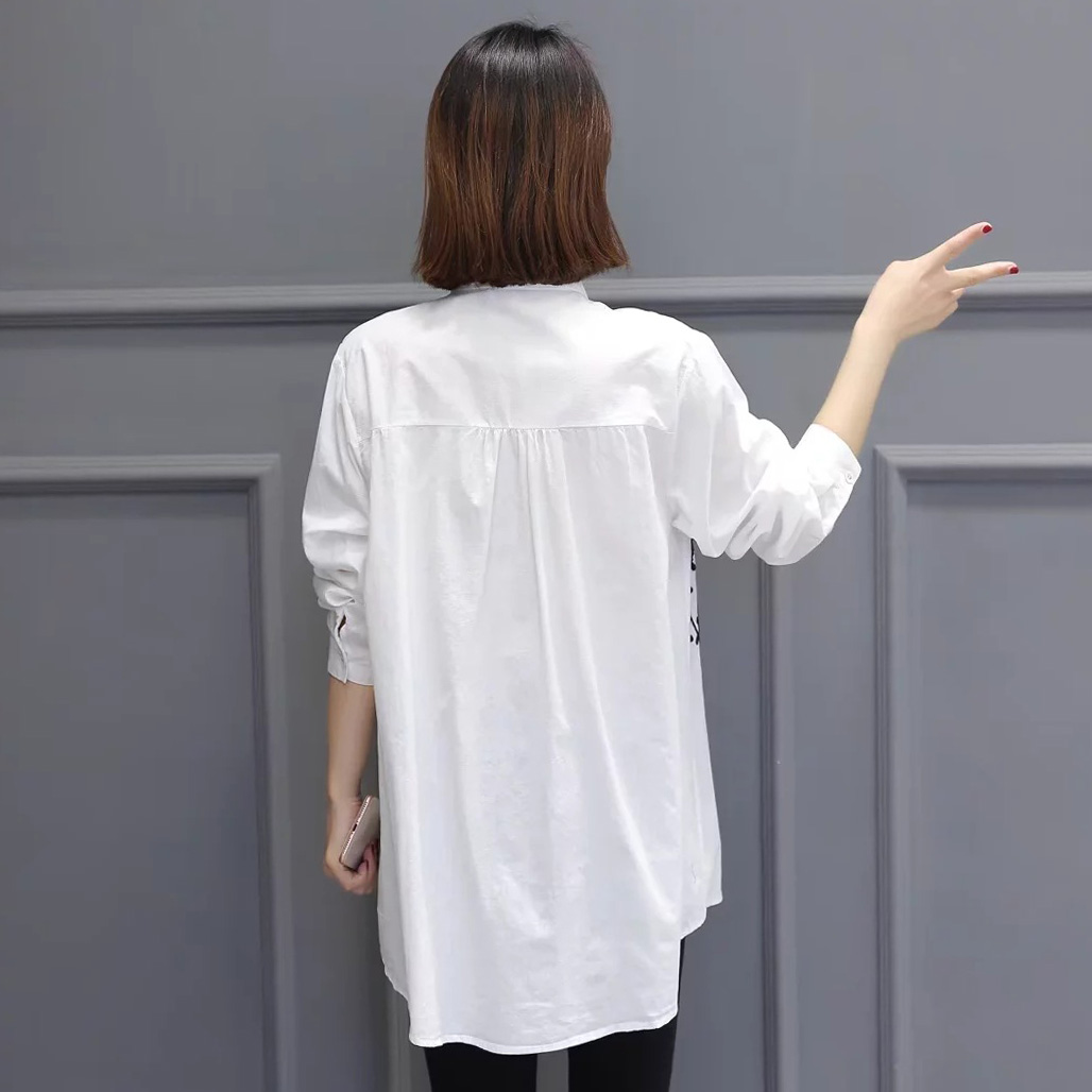 เสื้อเชิ้ตแขนยาว ปักลายดอกไม้สไตล์วินเทจ (12105LM)